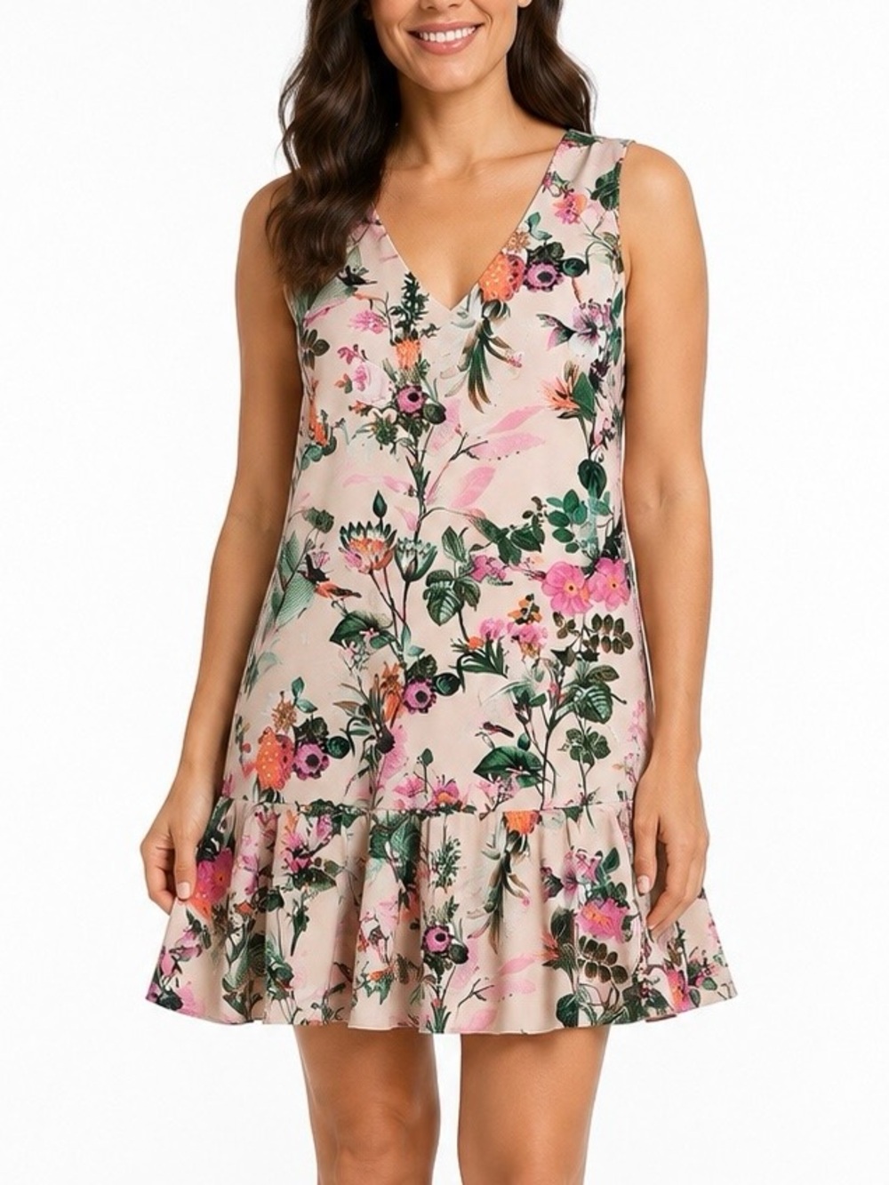 Banana Republic Floral V-Neck Flounce Hem Dress Size 12